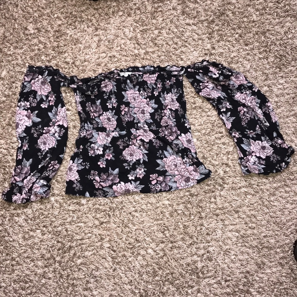 Off the shoulder floral black blouse